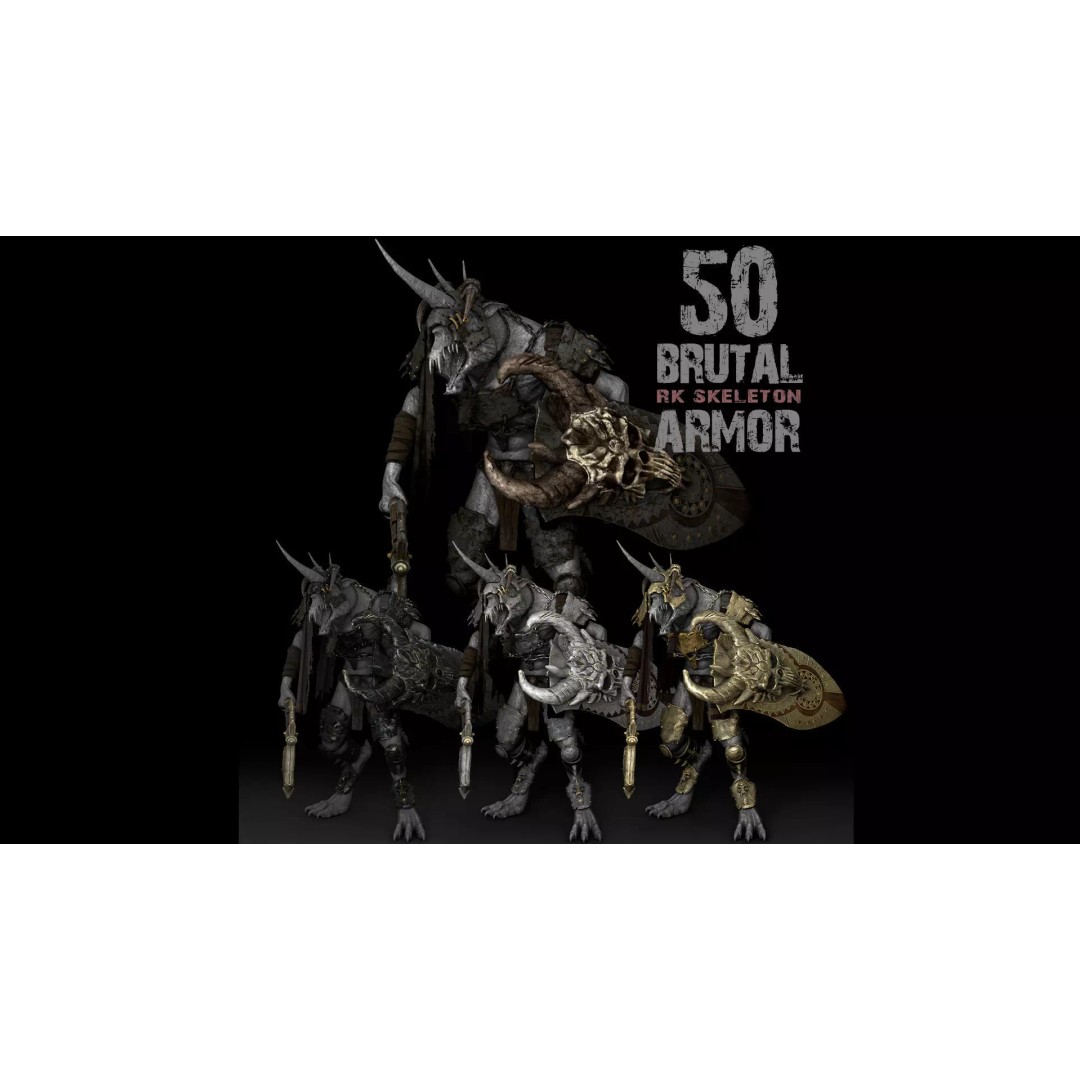 Brutal Armor 3D Model – Low Poly Rigged Character Armor Set - View 2
