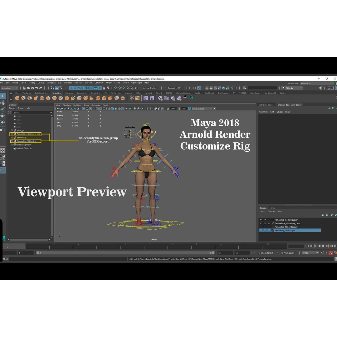 Female Base Model 3D Model – Low Poly Rigged Character, FBX, Blender - View 17