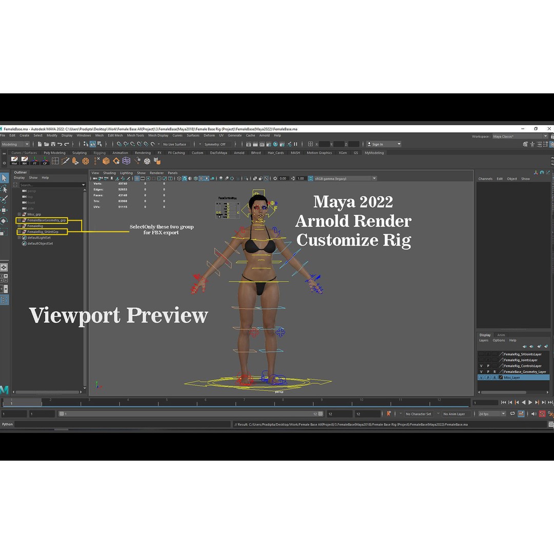 Female Base Model 3D Model – Low Poly Rigged Character, FBX, Blender - View 18