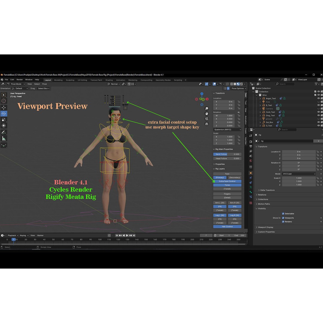 Female Base Model 3D Model – Low Poly Rigged Character, FBX, Blender - View 19