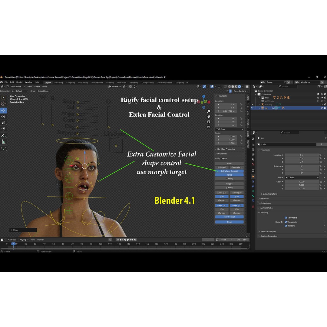 Female Base Model 3D Model – Low Poly Rigged Character, FBX, Blender - View 23