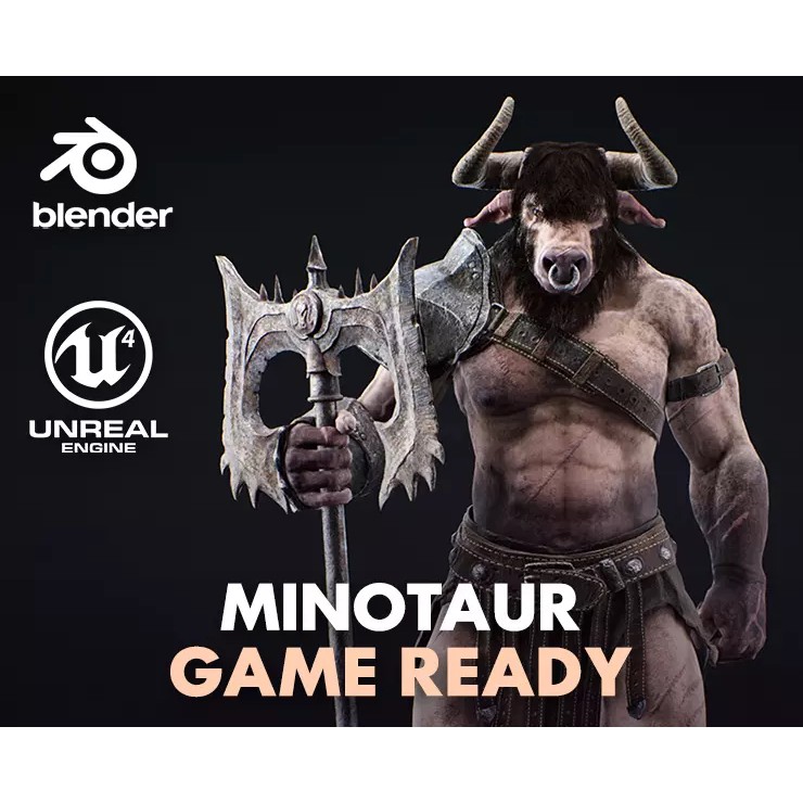 Armored Minotaur 3D Model – Low Poly Rigged Character, FBX - View 3