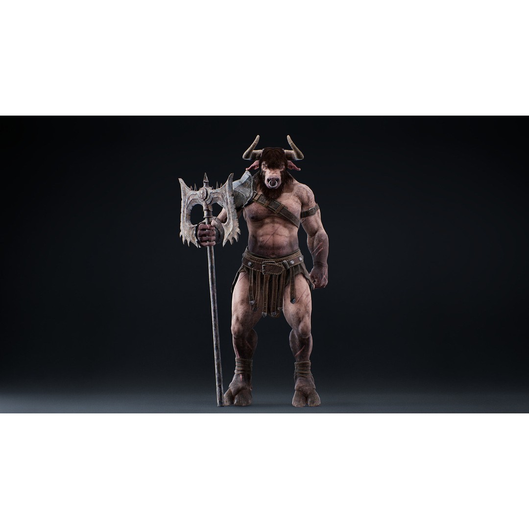 Armored Minotaur 3D Model – Low Poly Rigged Character, FBX - View 4