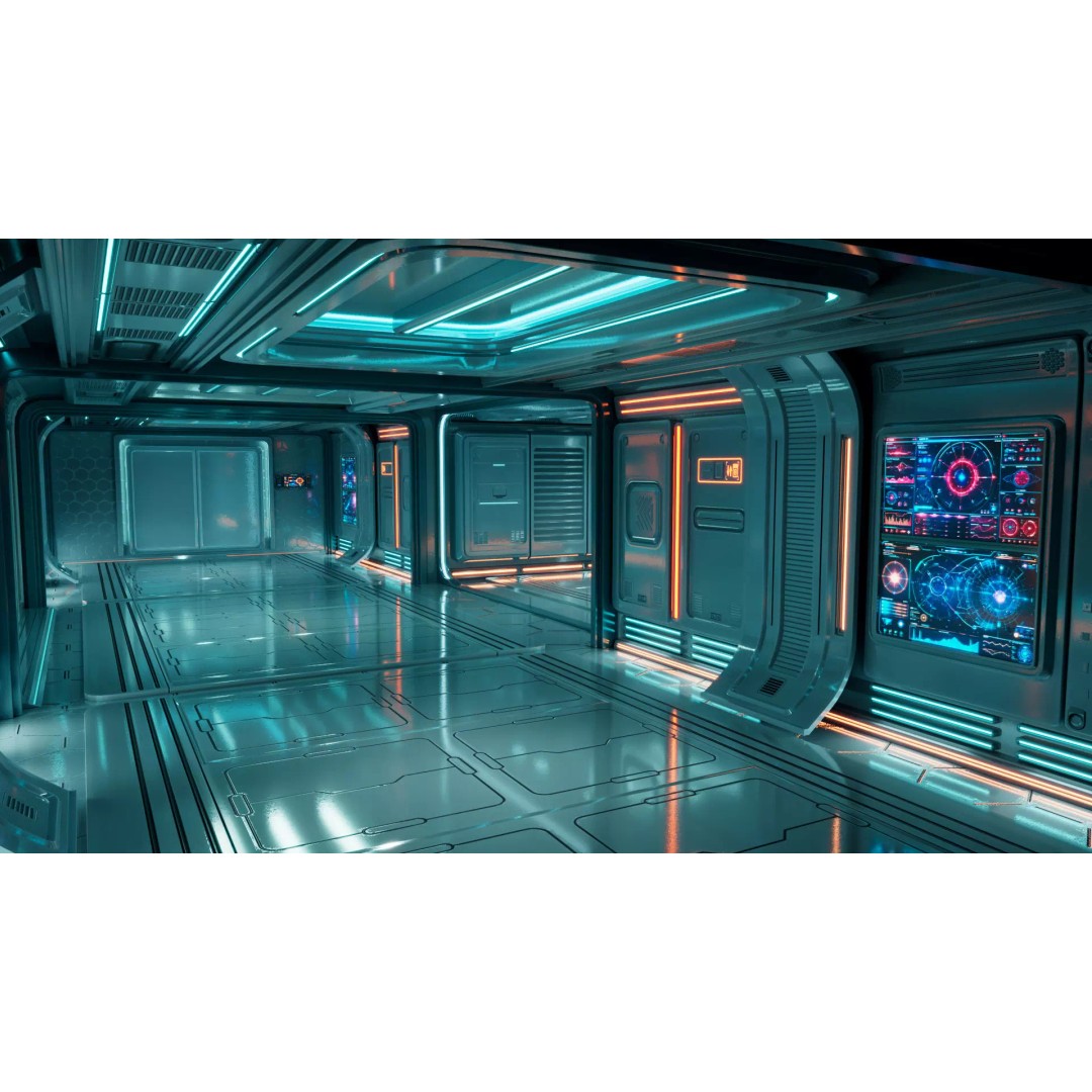 Sci-Fi Corridor Station 3D Model – Futuristic Environment with PBR Textures - View 11