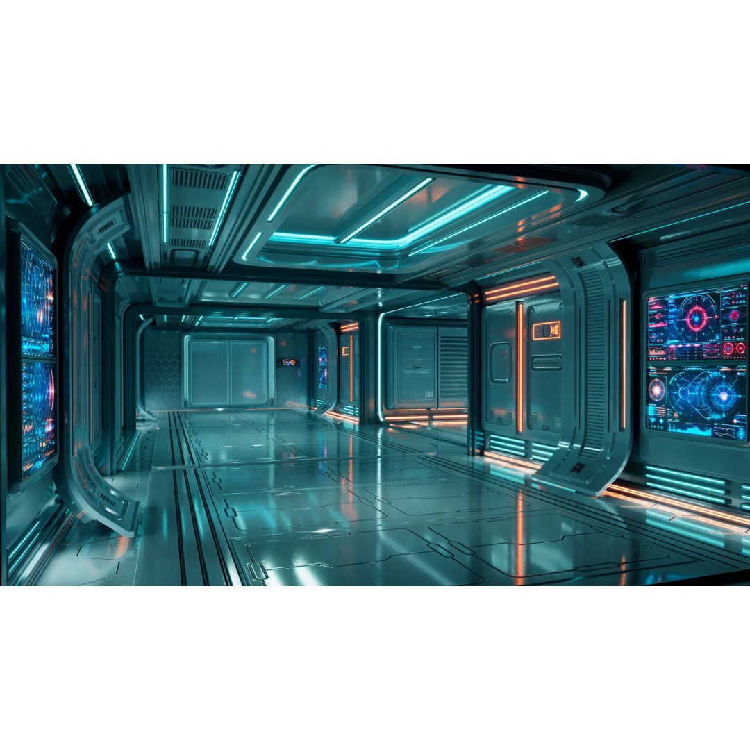 Sci-Fi Corridor Station 3D Model – Futuristic Environment with PBR Textures - View 3