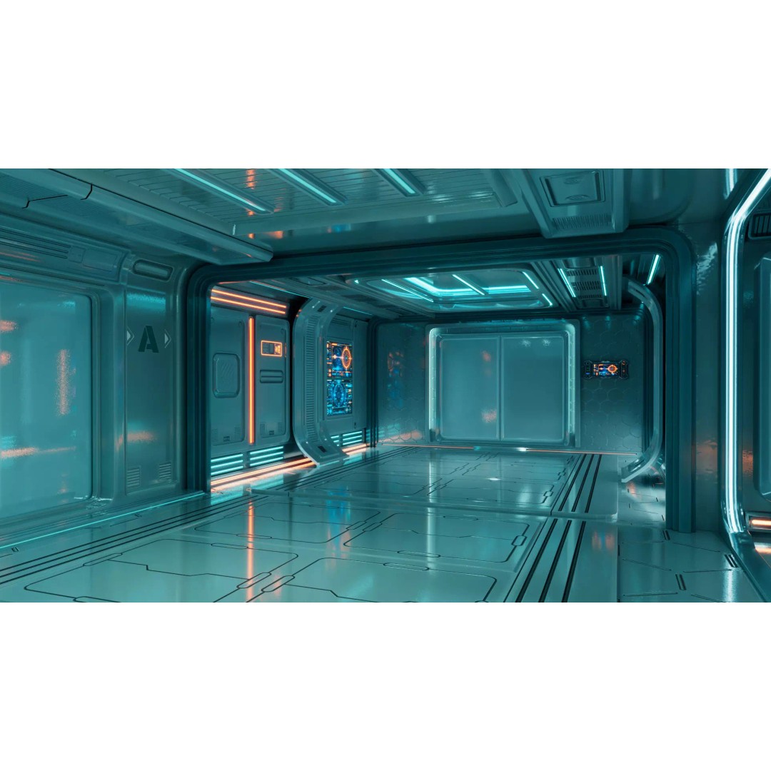 Sci-Fi Corridor Station 3D Model – Futuristic Environment with PBR Textures - View 6