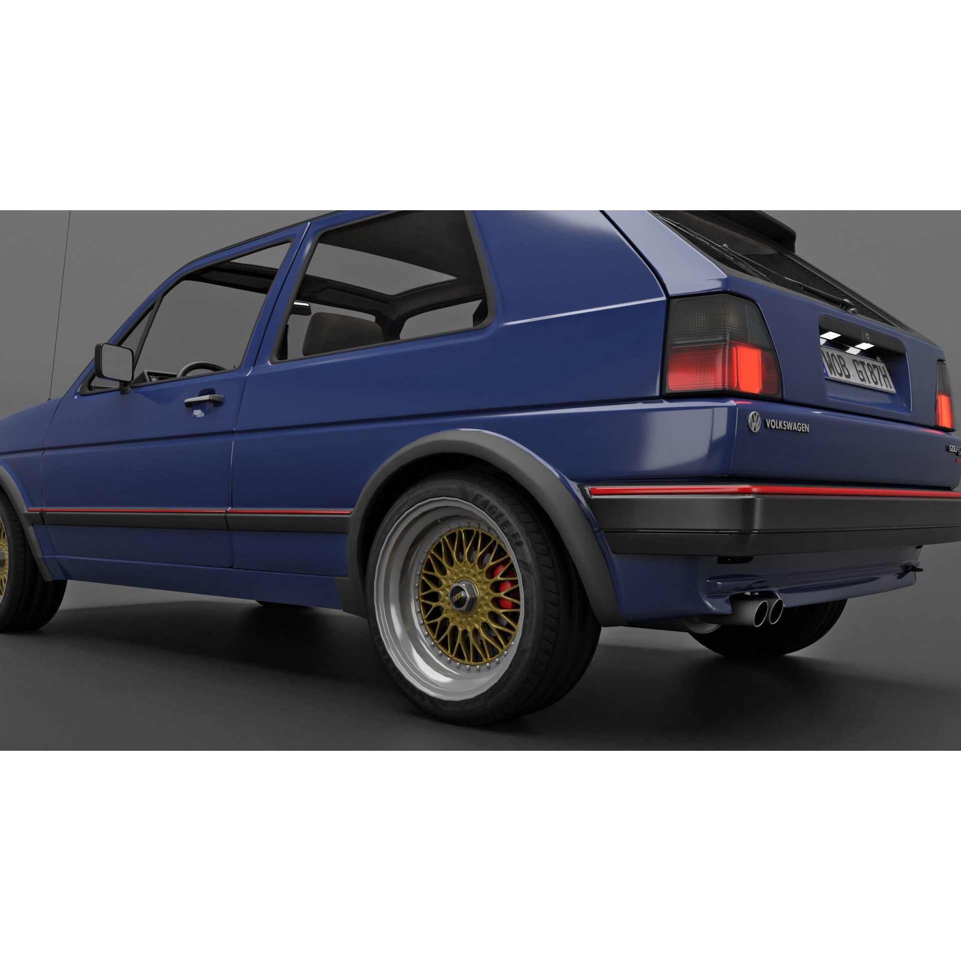 VW Golf GTI 16V MK2 - Low-Poly Game-Ready 3D Model - View 13
