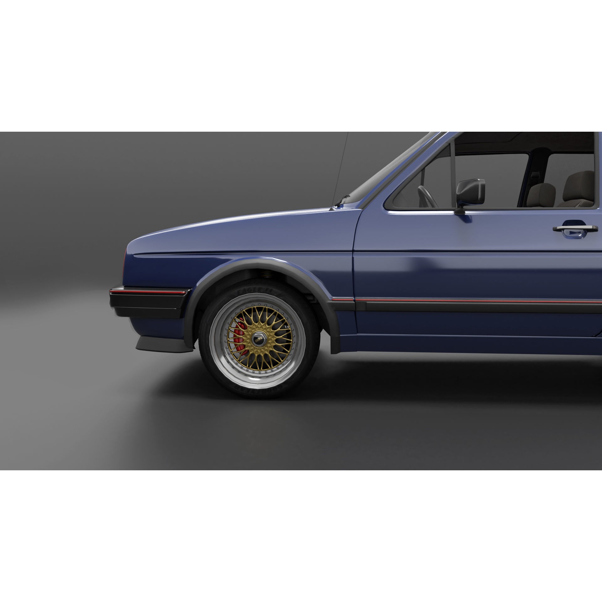 VW Golf GTI 16V MK2 - Low-Poly Game-Ready 3D Model - View 16