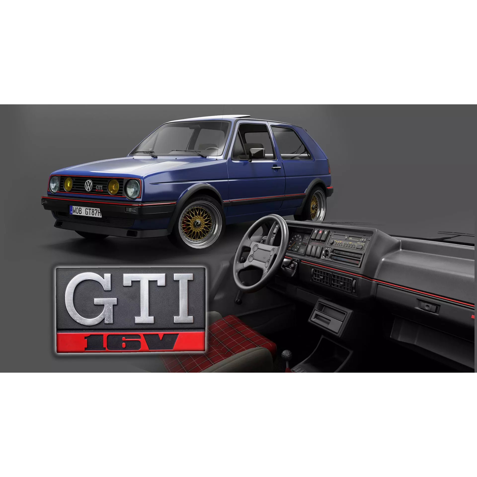 VW Golf GTI 16V MK2 - Low-Poly Game-Ready 3D Model - View 2