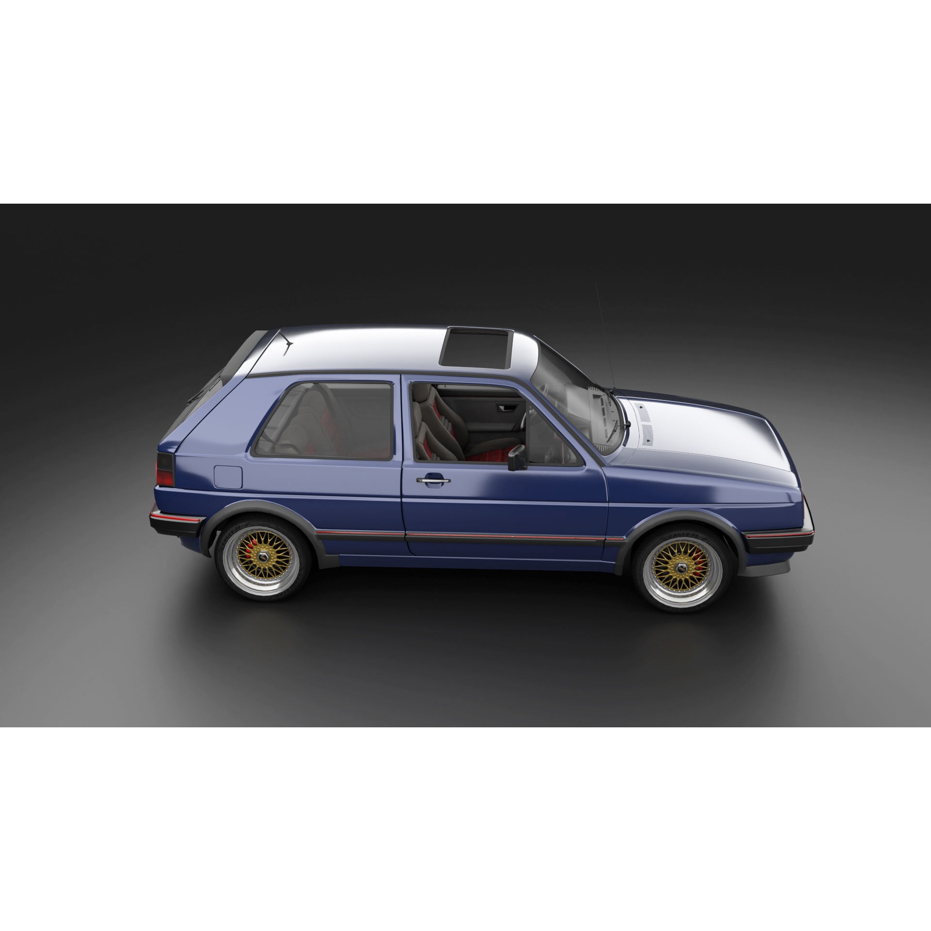 VW Golf GTI 16V MK2 - Low-Poly Game-Ready 3D Model - View 20