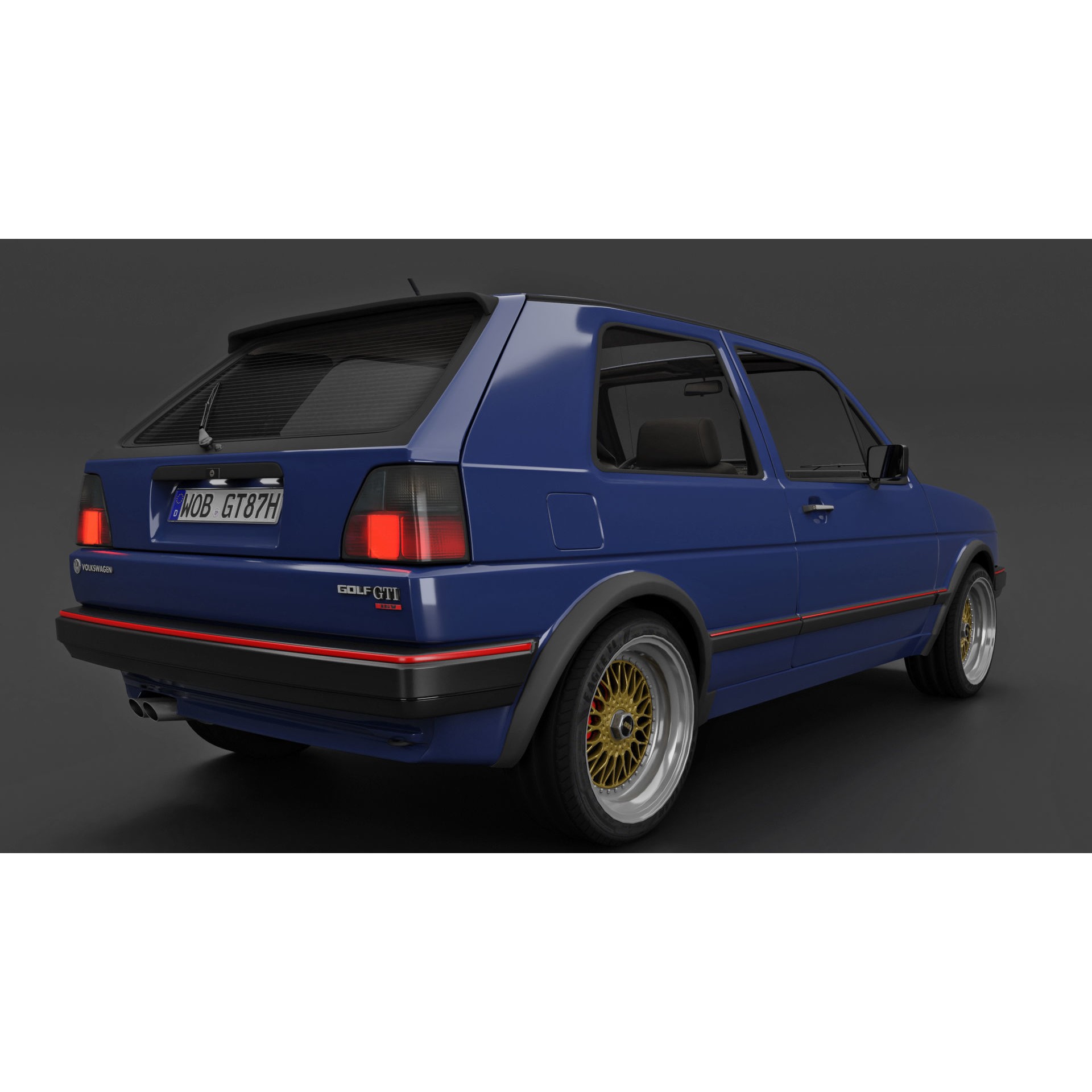VW Golf GTI 16V MK2 - Low-Poly Game-Ready 3D Model - View 23