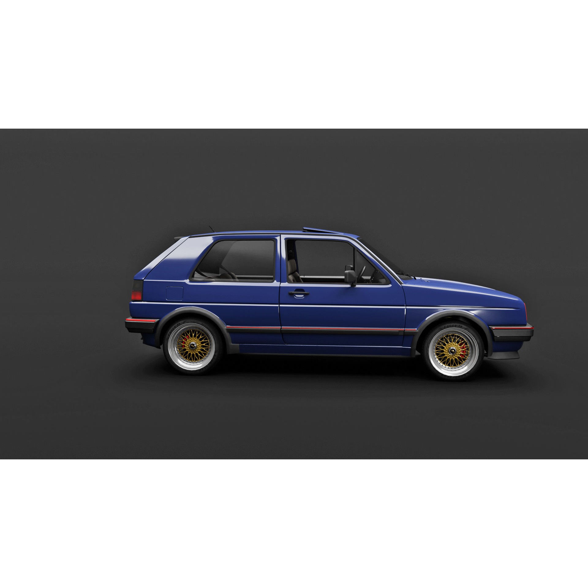 VW Golf GTI 16V MK2 - Low-Poly Game-Ready 3D Model - View 24