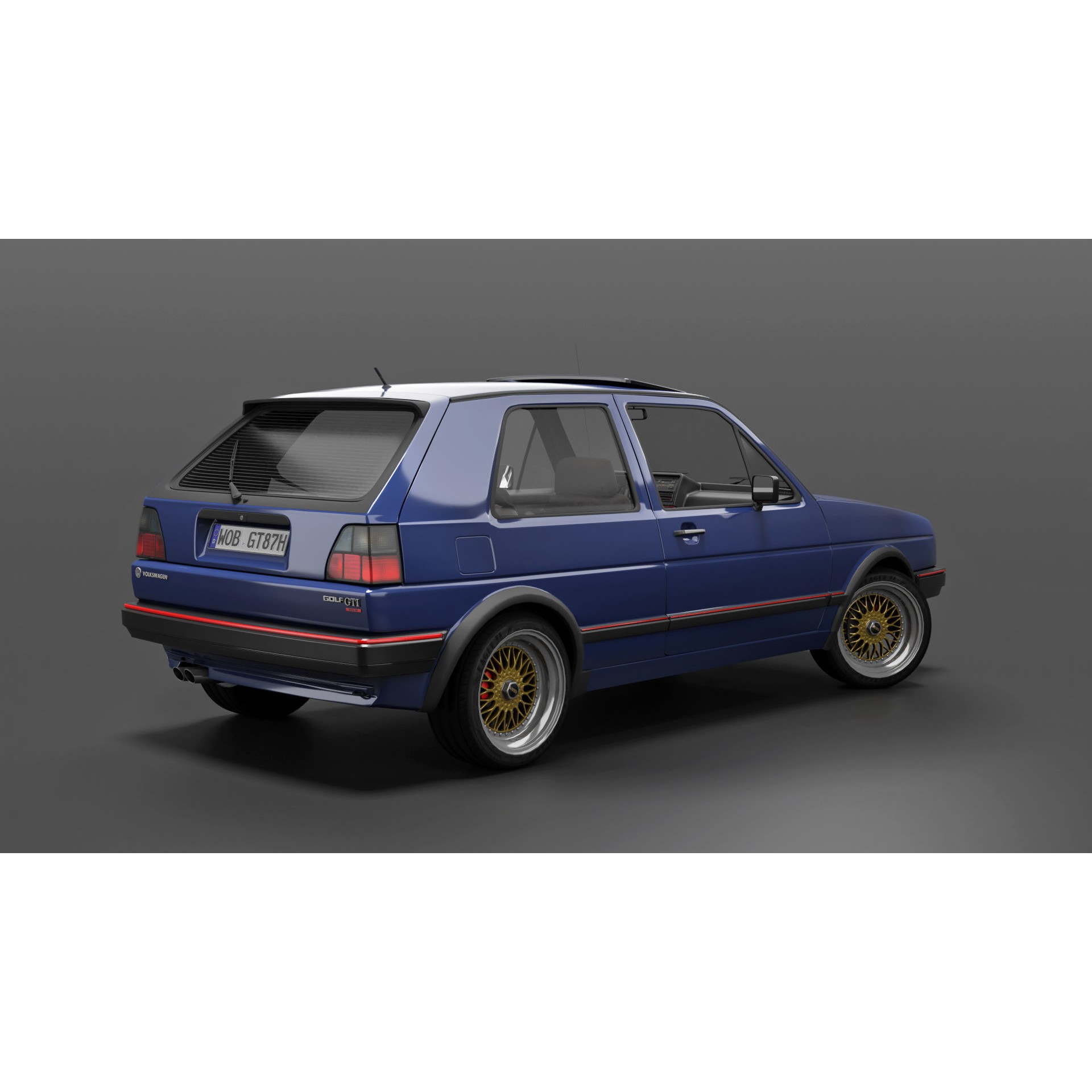 VW Golf GTI 16V MK2 - Low-Poly Game-Ready 3D Model - View 27