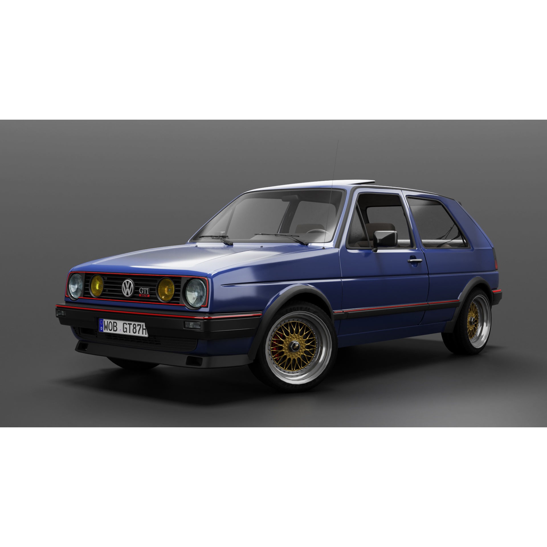 VW Golf GTI 16V MK2 - Low-Poly Game-Ready 3D Model - View 3