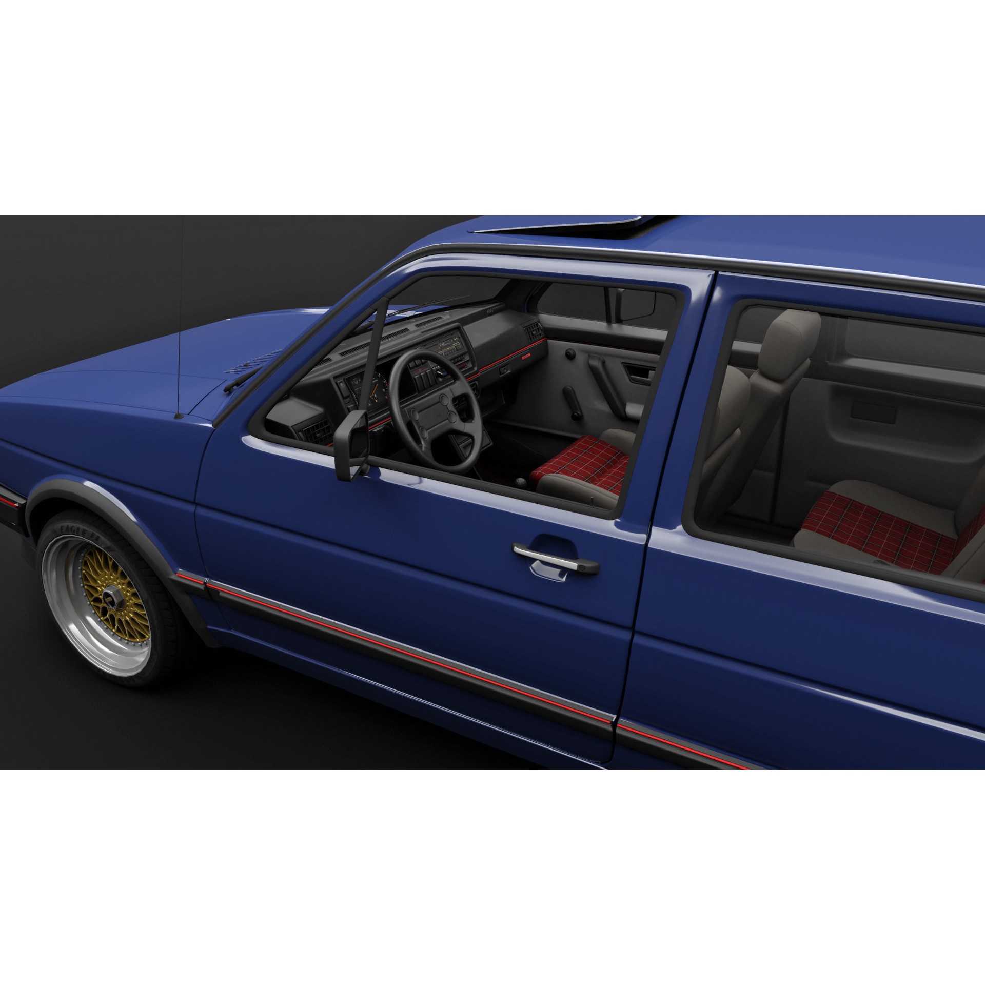 VW Golf GTI 16V MK2 - Low-Poly Game-Ready 3D Model - View 4