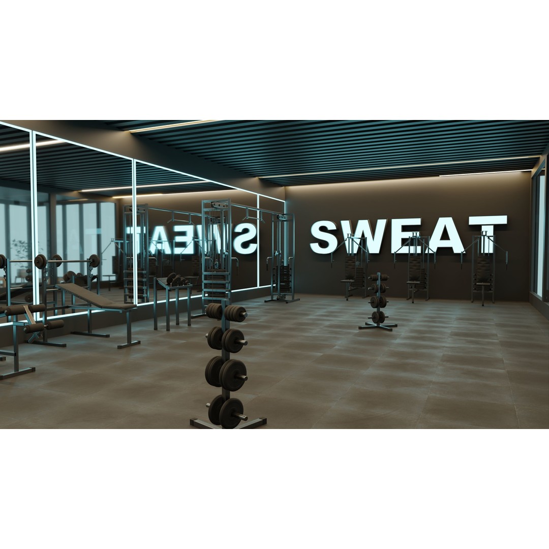 Gym Interior 3D Model – Low Poly PBR Asset for Game and Archviz - View 3