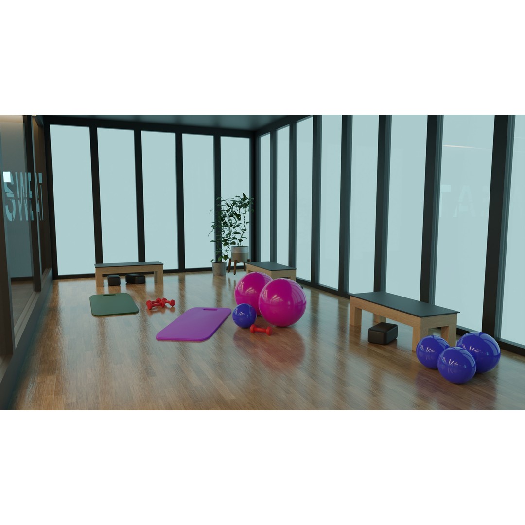 Gym Interior 3D Model – Low Poly PBR Asset for Game and Archviz - View 4