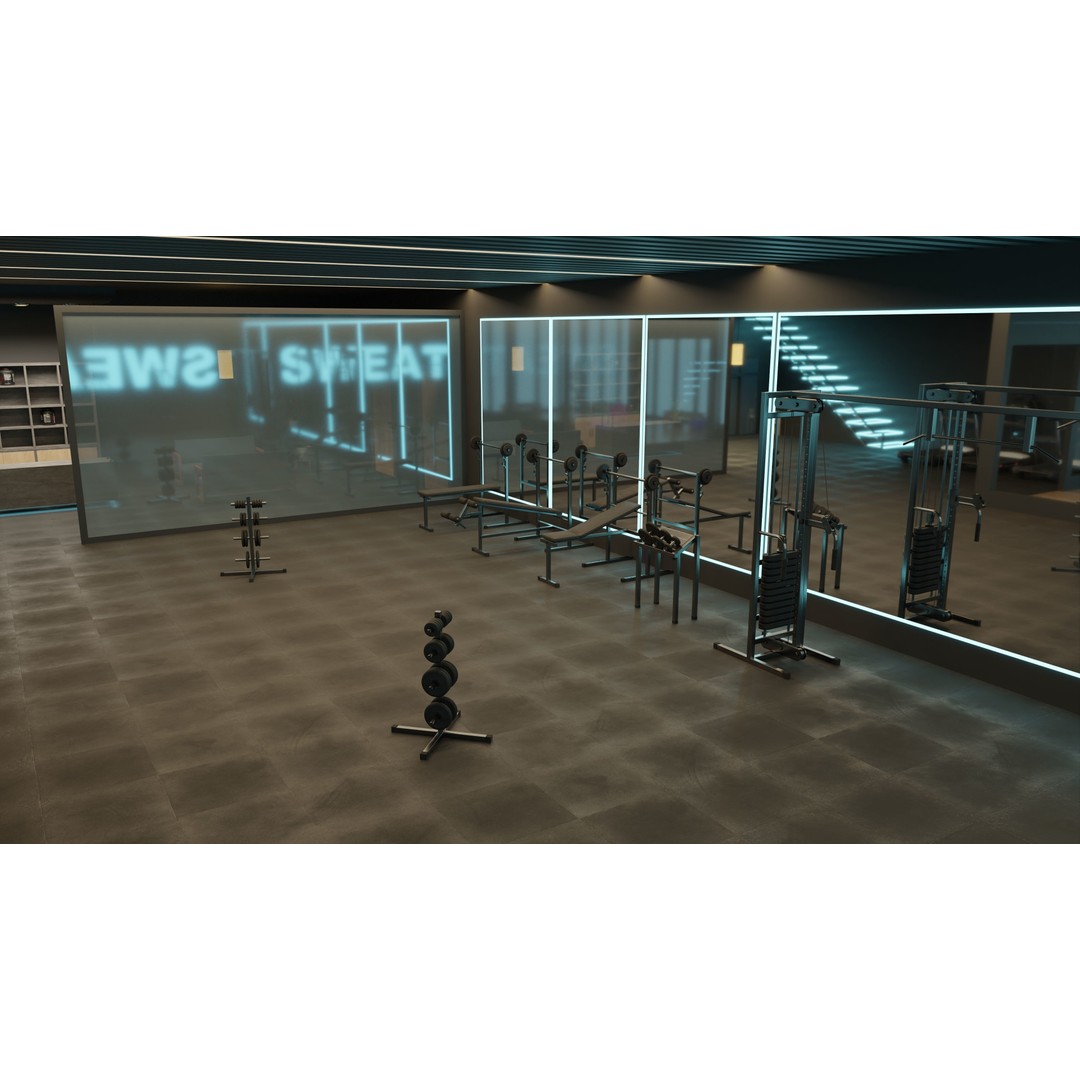 Gym Interior 3D Model – Low Poly PBR Asset for Game and Archviz - View 5