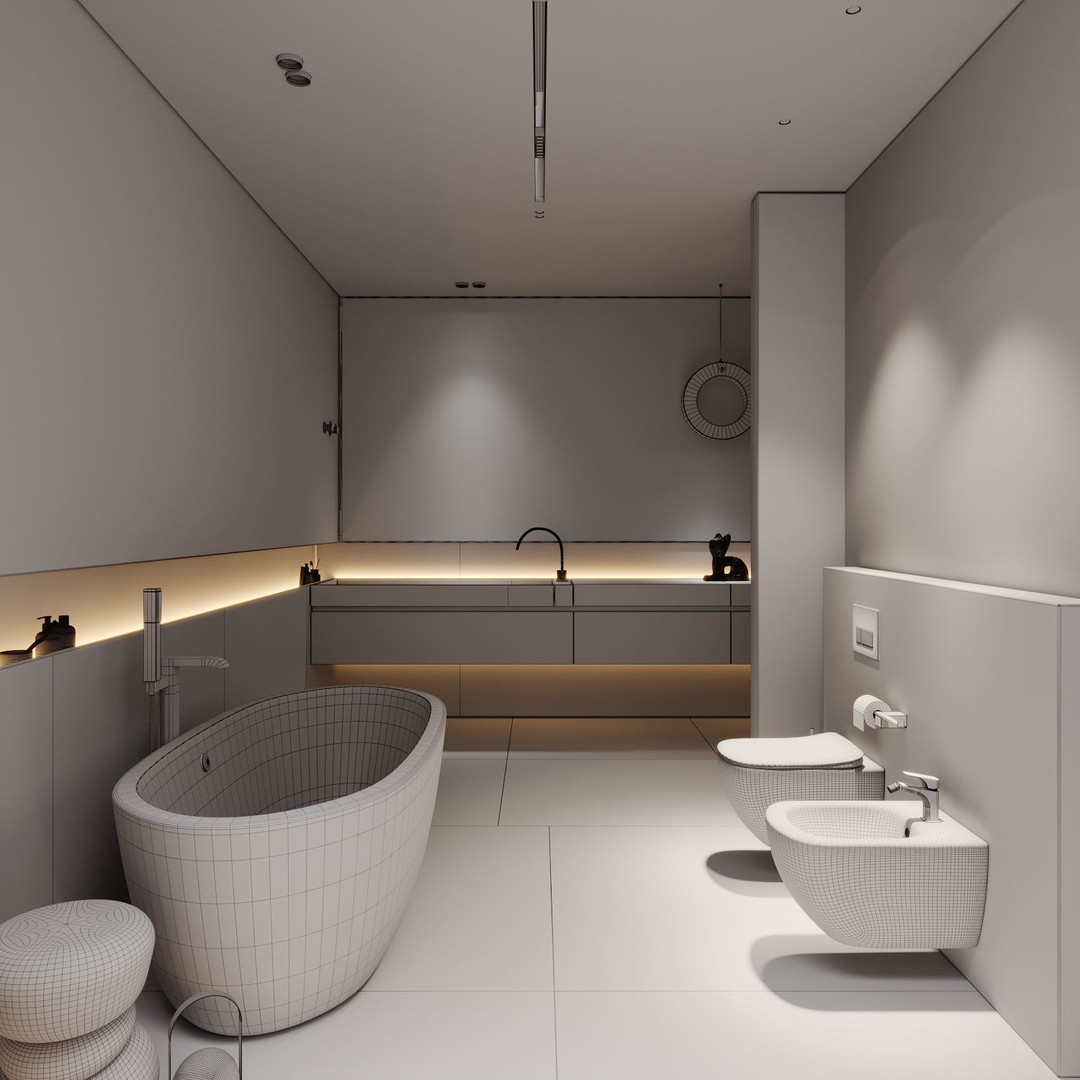Shower Room 3D Model – Modern Bathroom Interior with Plants, FBX