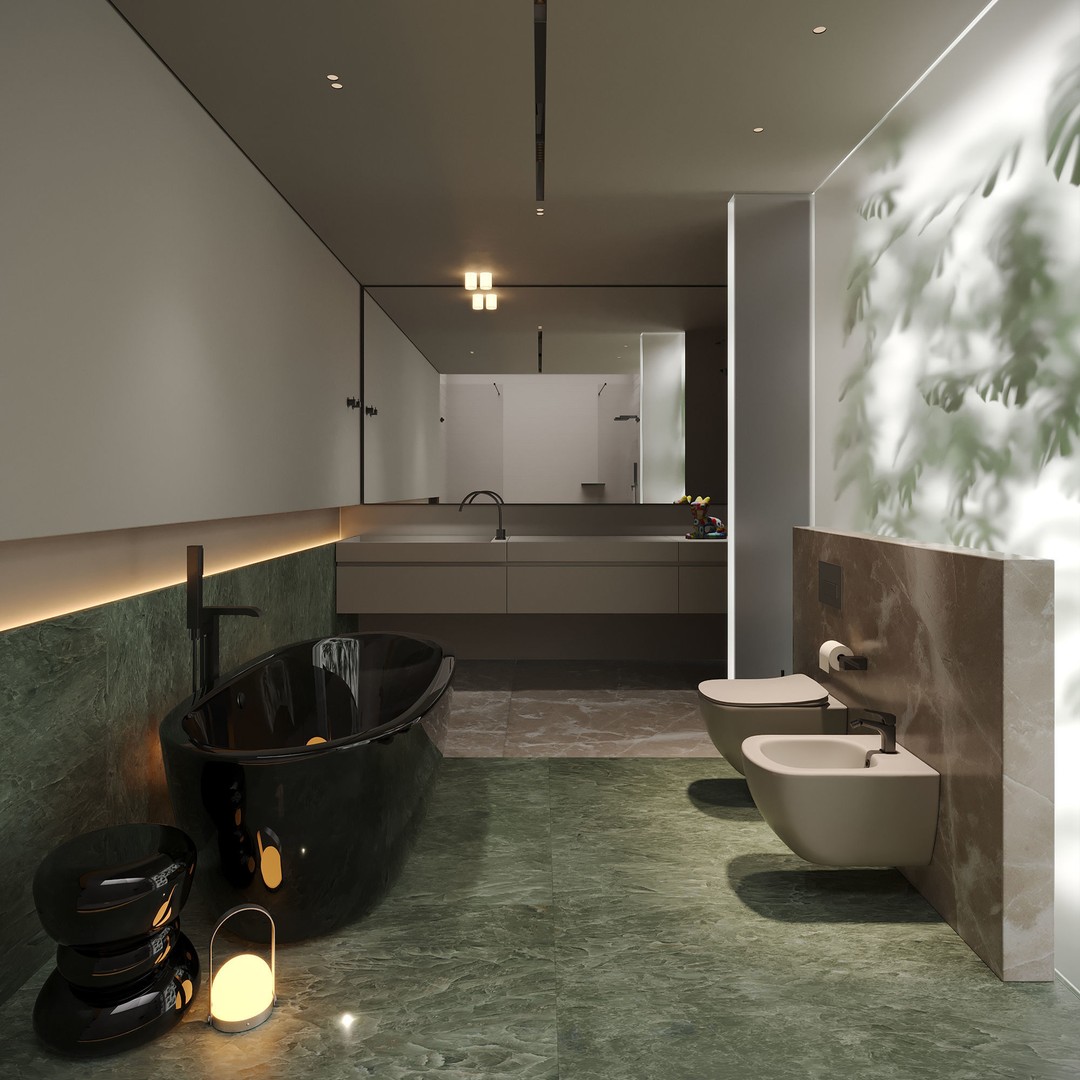 Shower Room 3D Model – Modern Bathroom Interior with Plants, FBX - View 3