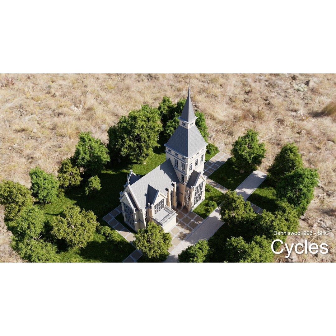 Classic Great Hall 3D Model – Low Poly Church with Interior, Blender - View 14