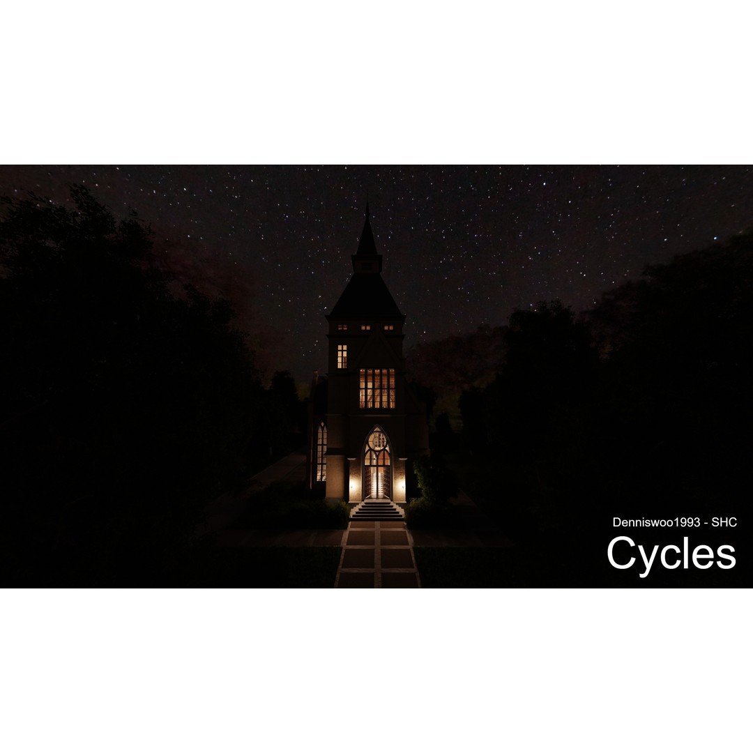 Classic Great Hall 3D Model – Low Poly Church with Interior, Blender - View 15