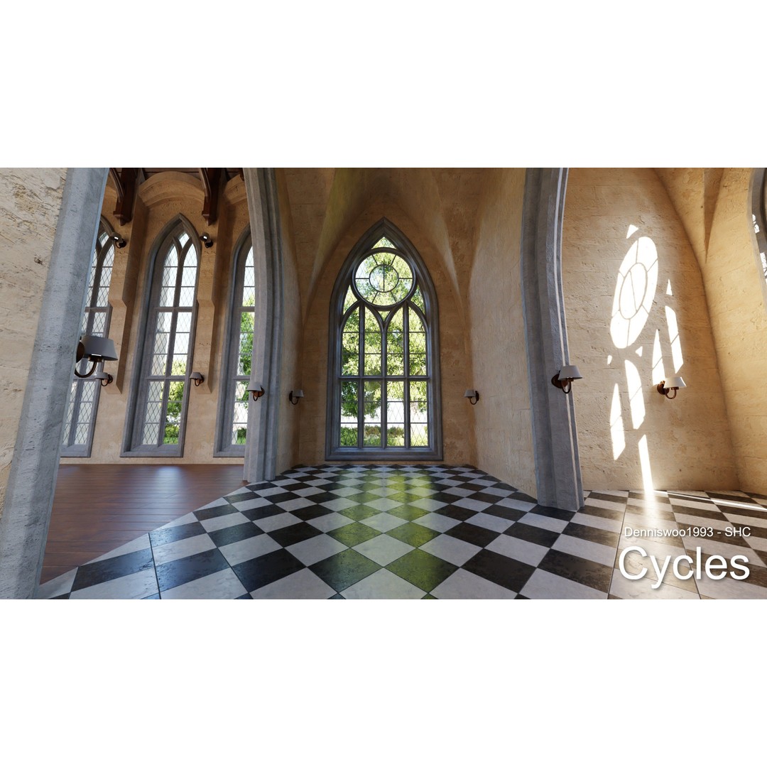 Classic Great Hall 3D Model – Low Poly Church with Interior, Blender - View 16