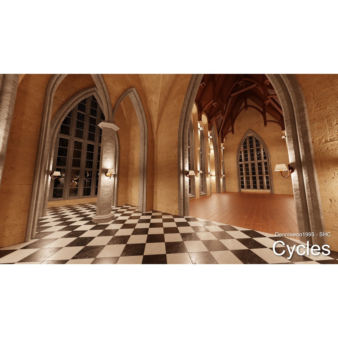 Classic Great Hall 3D Model – Low Poly Church with Interior, Blender - View 18