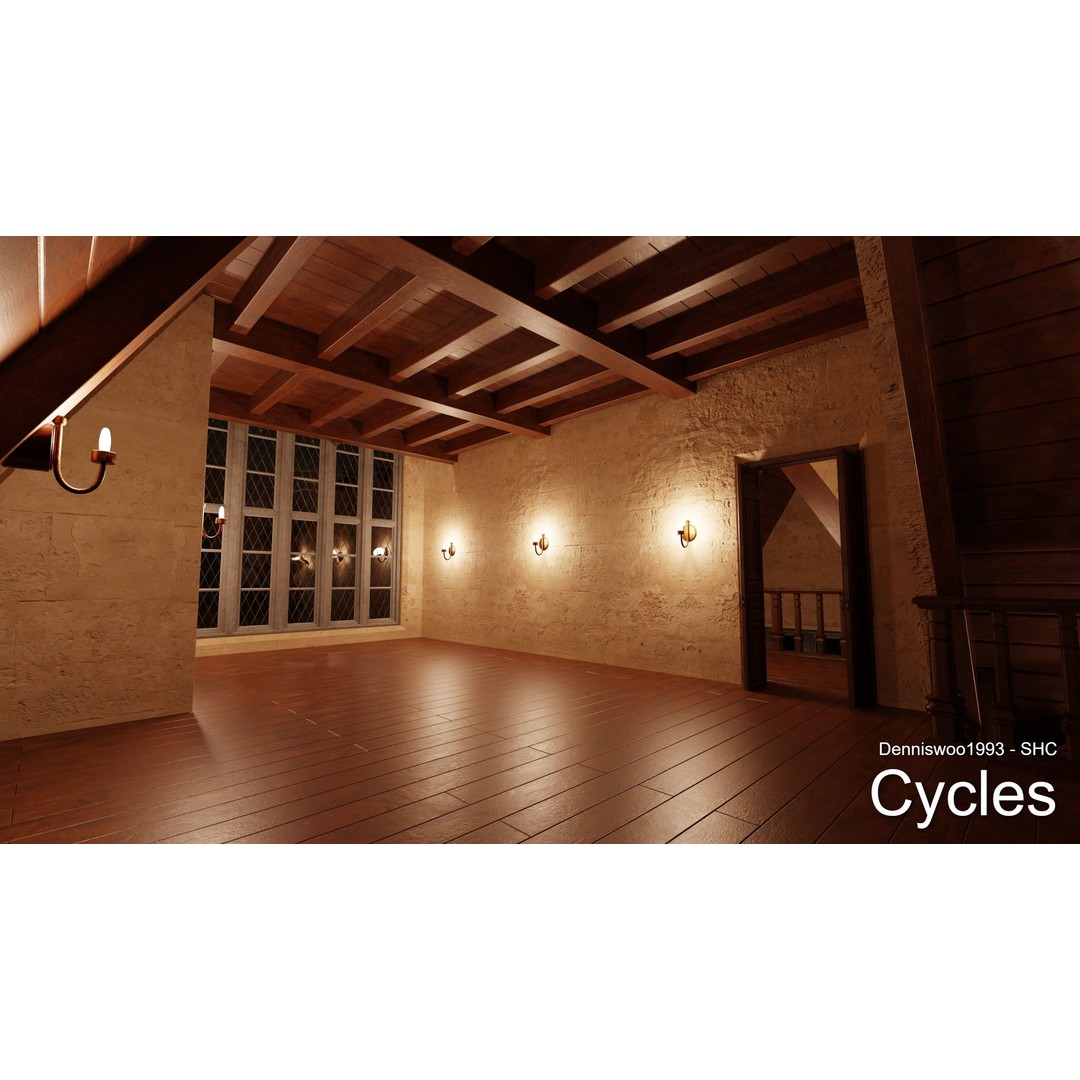 Classic Great Hall 3D Model – Low Poly Church with Interior, Blender - View 19