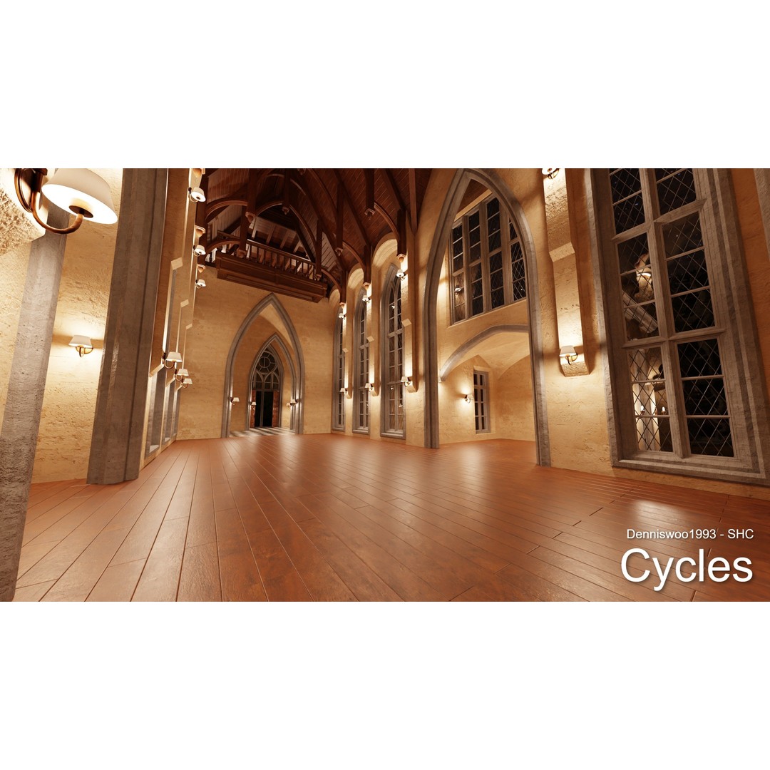 Classic Great Hall 3D Model – Low Poly Church with Interior, Blender - View 24