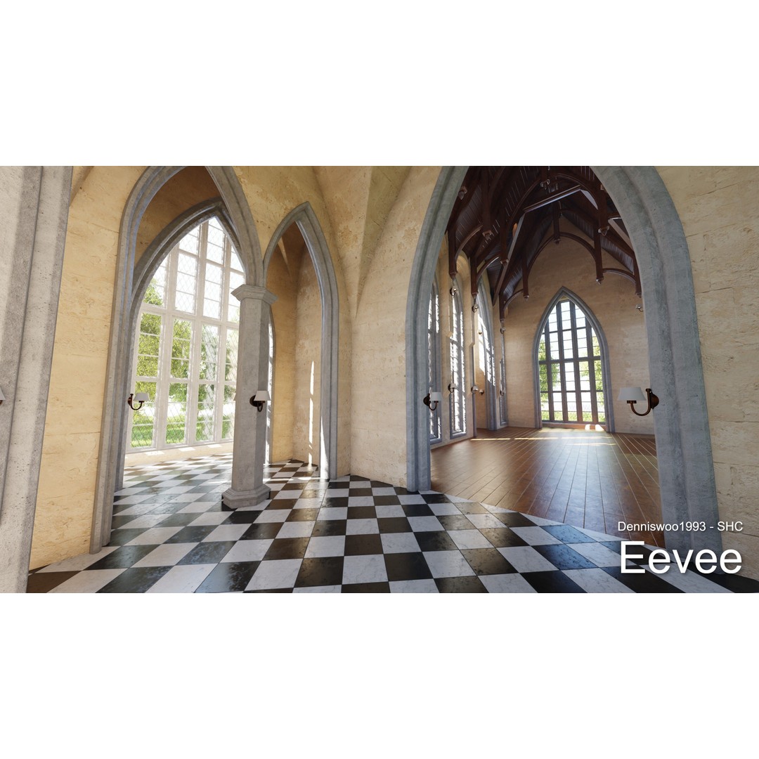 Classic Great Hall 3D Model – Low Poly Church with Interior, Blender - View 26