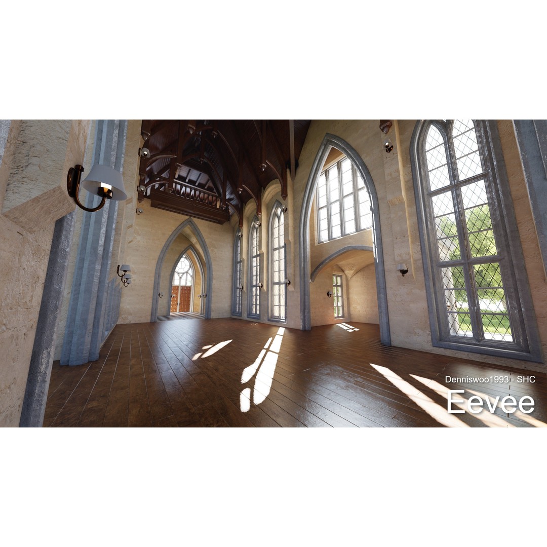Classic Great Hall 3D Model – Low Poly Church with Interior, Blender - View 28