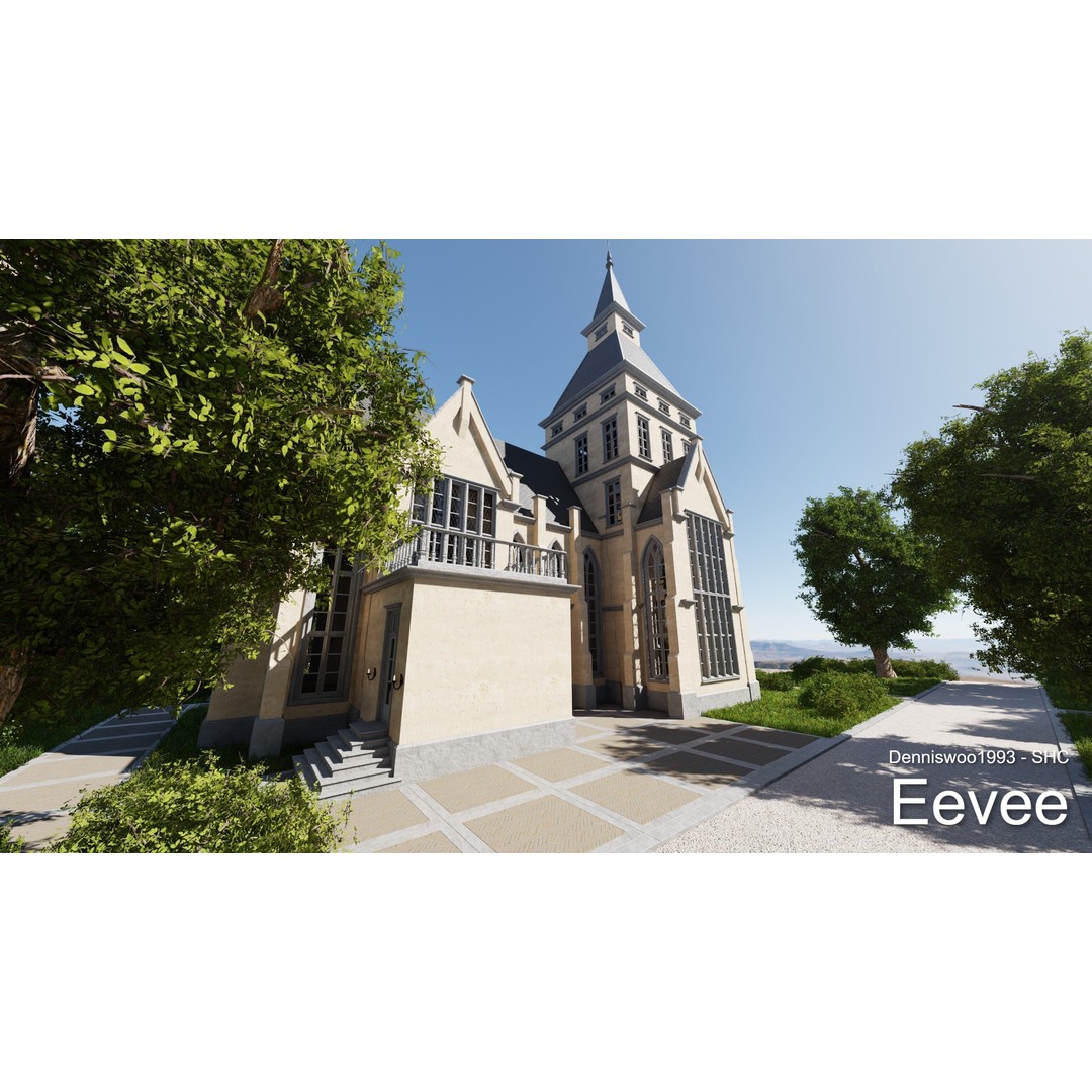 Classic Great Hall 3D Model – Low Poly Church with Interior, Blender - View 29