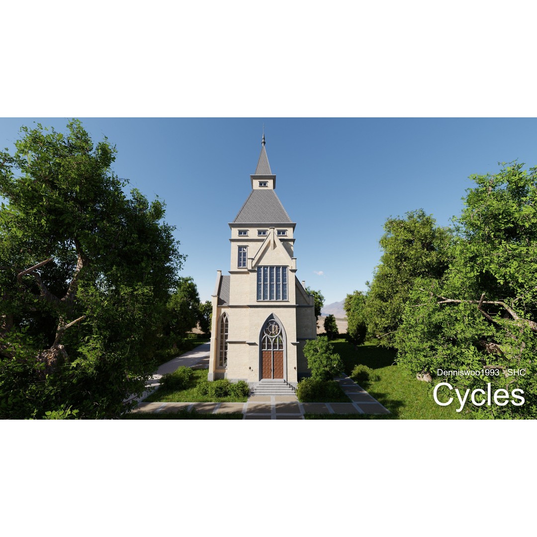 Classic Great Hall 3D Model – Low Poly Church with Interior, Blender - View 3
