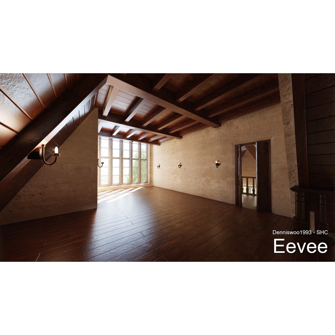 Classic Great Hall 3D Model – Low Poly Church with Interior, Blender - View 30