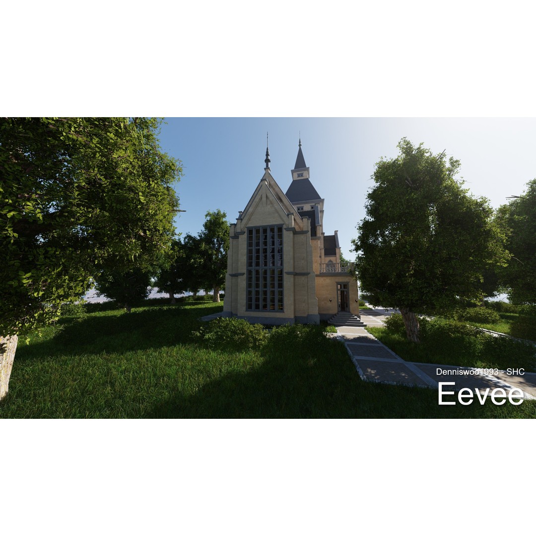 Classic Great Hall 3D Model – Low Poly Church with Interior, Blender - View 32