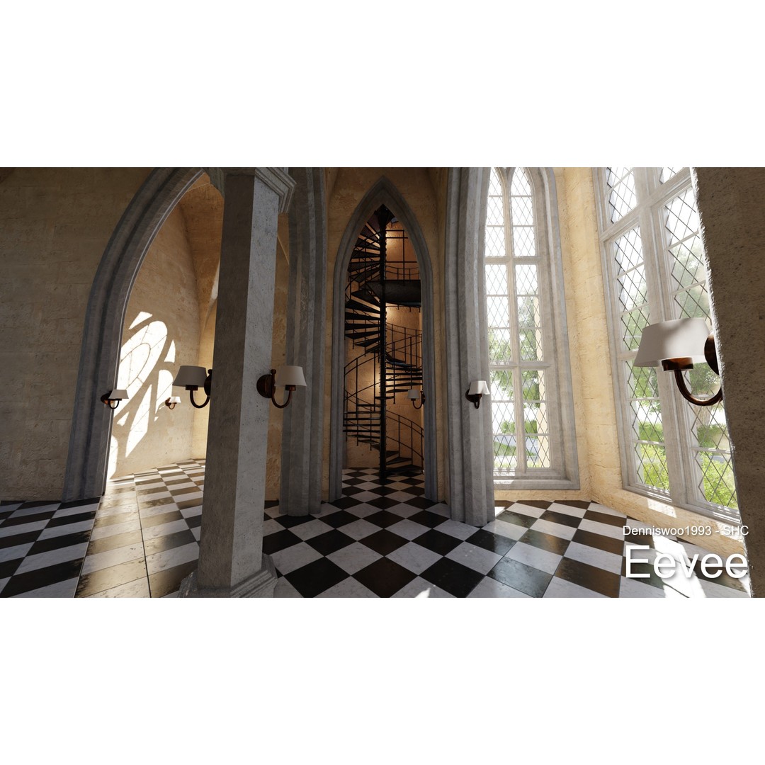 Classic Great Hall 3D Model – Low Poly Church with Interior, Blender - View 33