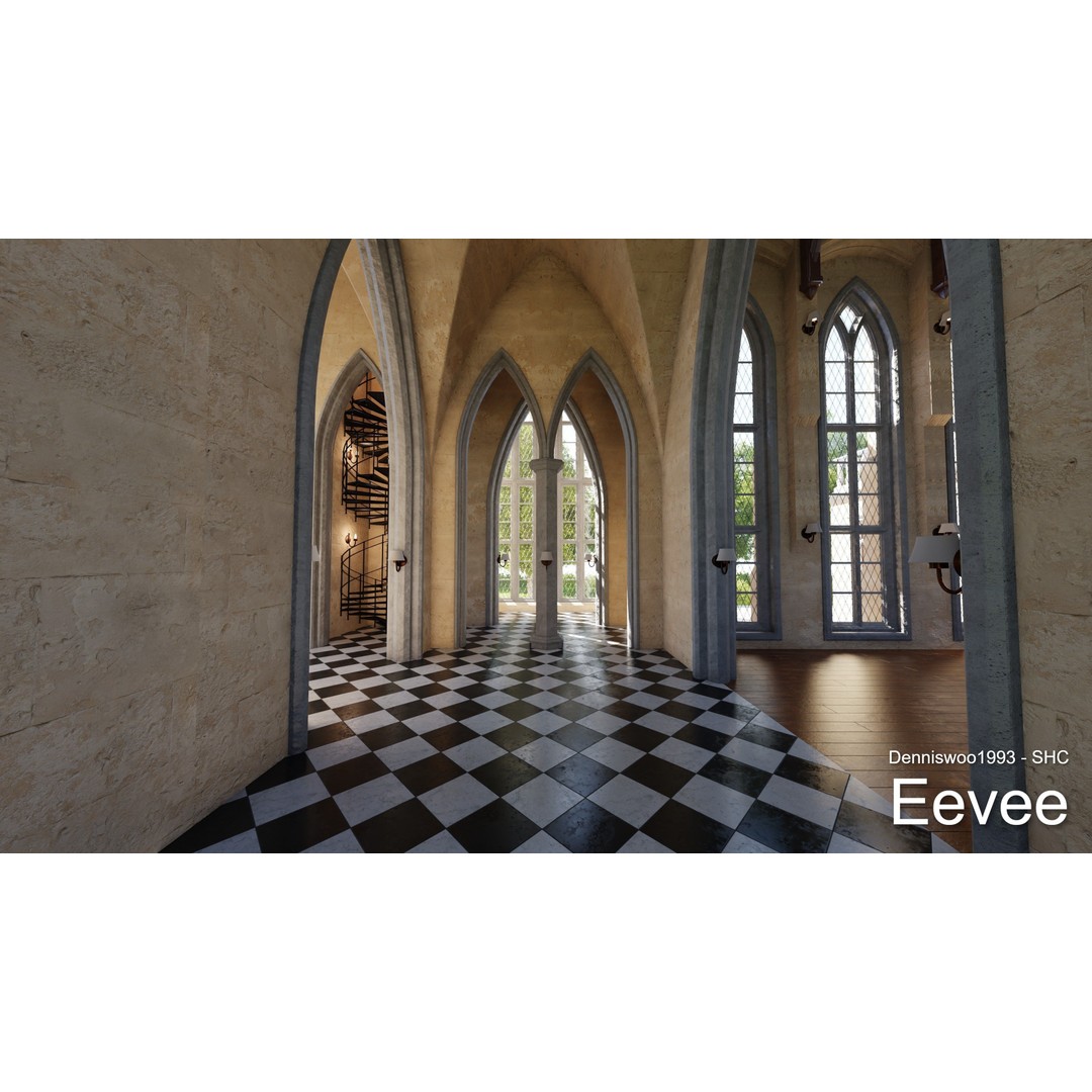Classic Great Hall 3D Model – Low Poly Church with Interior, Blender - View 37
