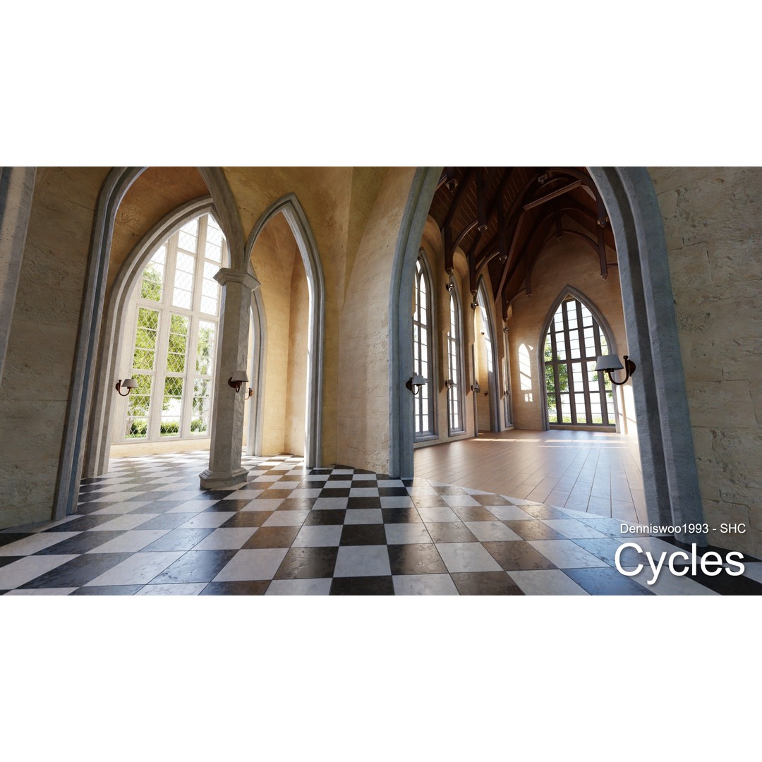 Classic Great Hall 3D Model – Low Poly Church with Interior, Blender - View 4