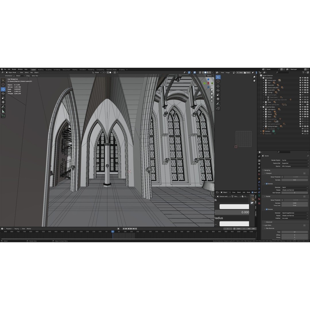 Classic Great Hall 3D Model – Low Poly Church with Interior, Blender - View 40