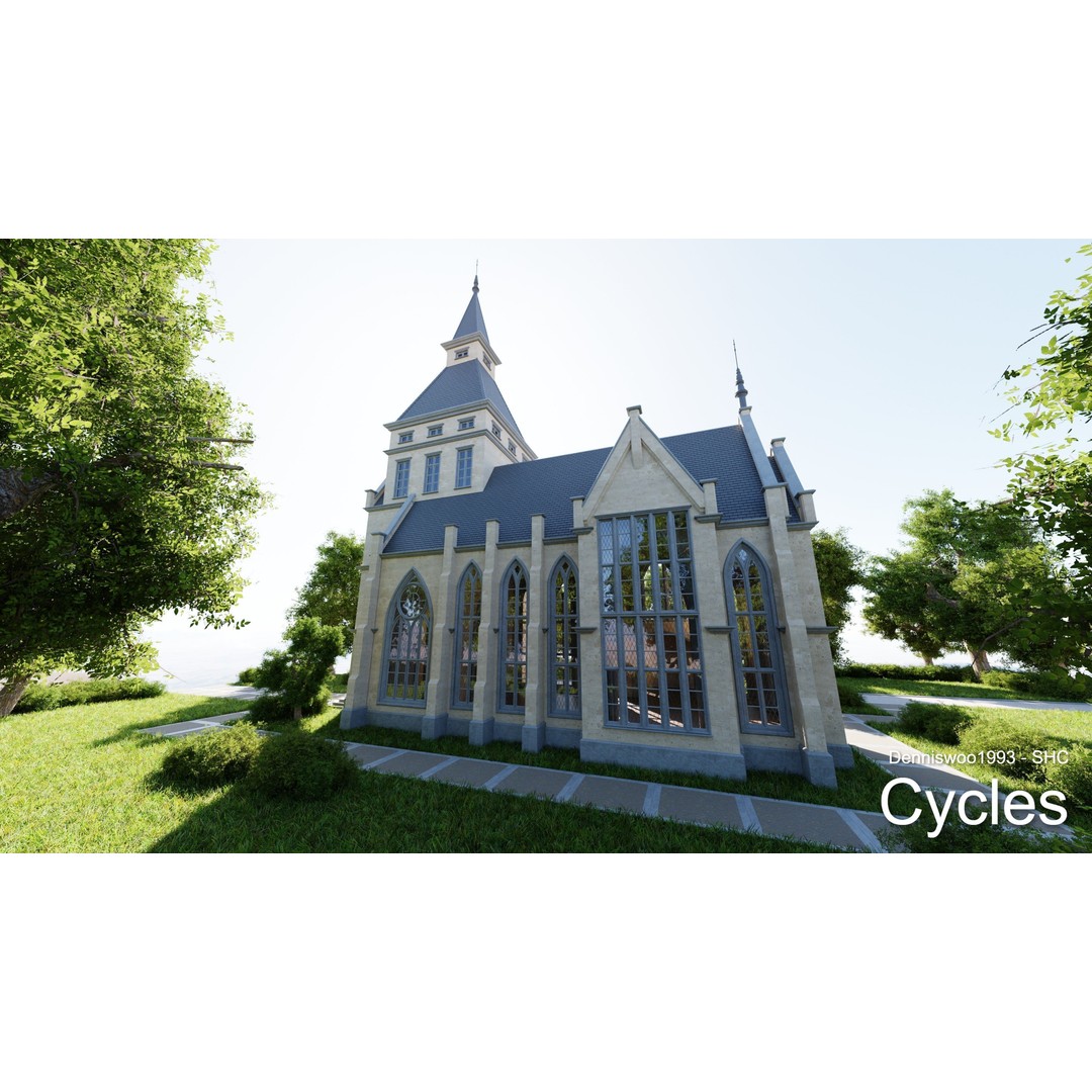 Classic Great Hall 3D Model – Low Poly Church with Interior, Blender - View 5