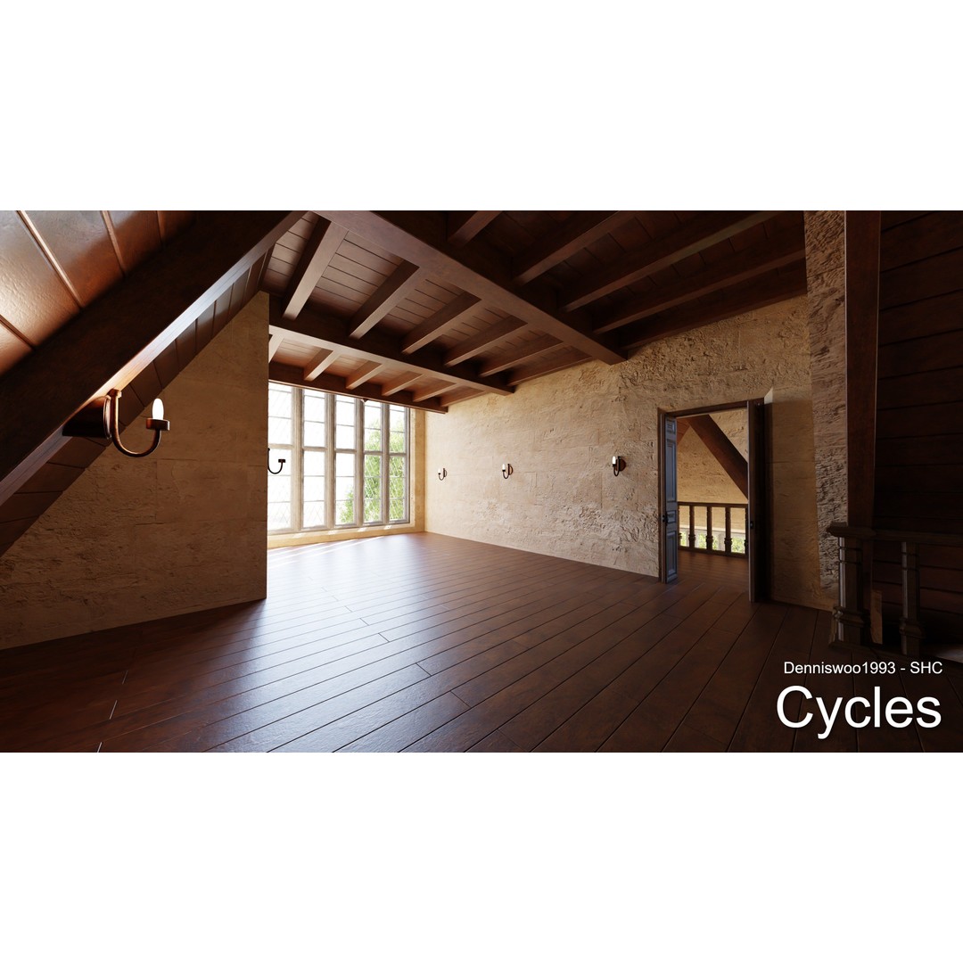 Classic Great Hall 3D Model – Low Poly Church with Interior, Blender - View 6