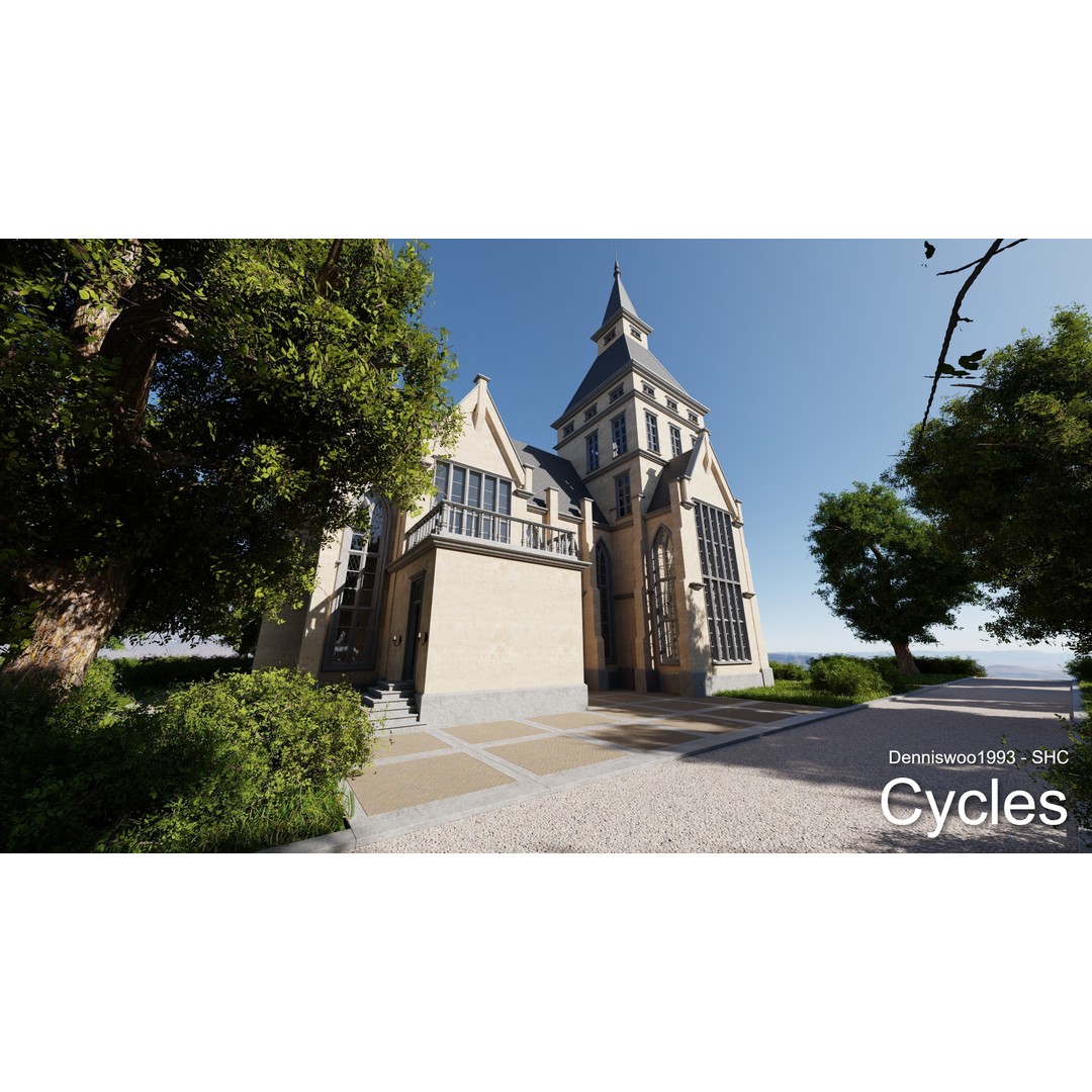 Classic Great Hall 3D Model – Low Poly Church with Interior, Blender - View 7