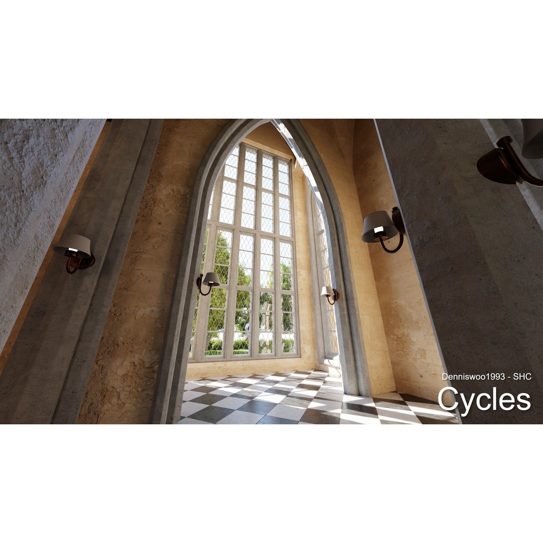 Classic Great Hall 3D Model – Low Poly Church with Interior, Blender - View 8