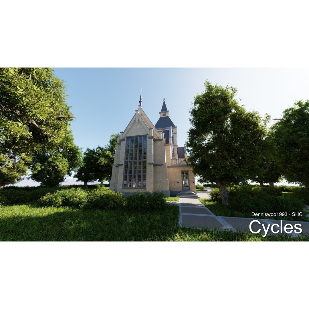 Classic Great Hall 3D Model – Low Poly Church with Interior, Blender - View 9