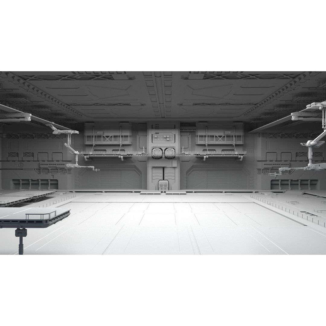 Sci-Fi Hangar 3D Model – Futuristic Interior Environment, FBX & OBJ - View 3