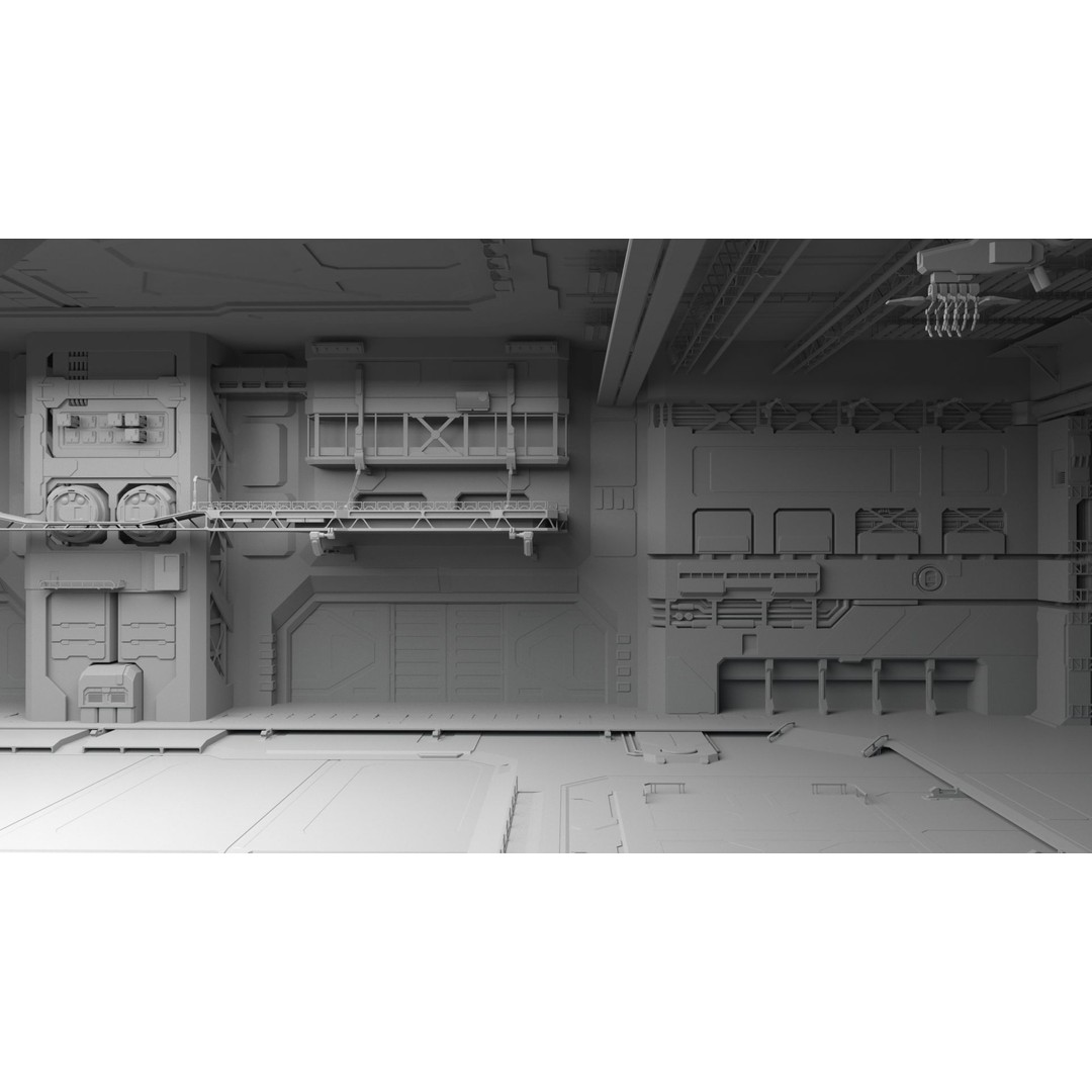 Sci-Fi Hangar 3D Model – Futuristic Interior Environment, FBX & OBJ - View 4
