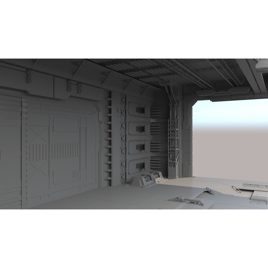 Sci-Fi Hangar 3D Model – Futuristic Interior Environment, FBX & OBJ - View 6