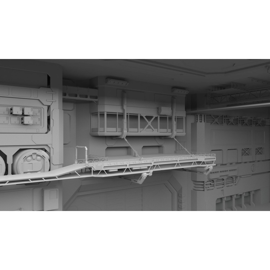 Sci-Fi Hangar 3D Model – Futuristic Interior Environment, FBX & OBJ - View 9