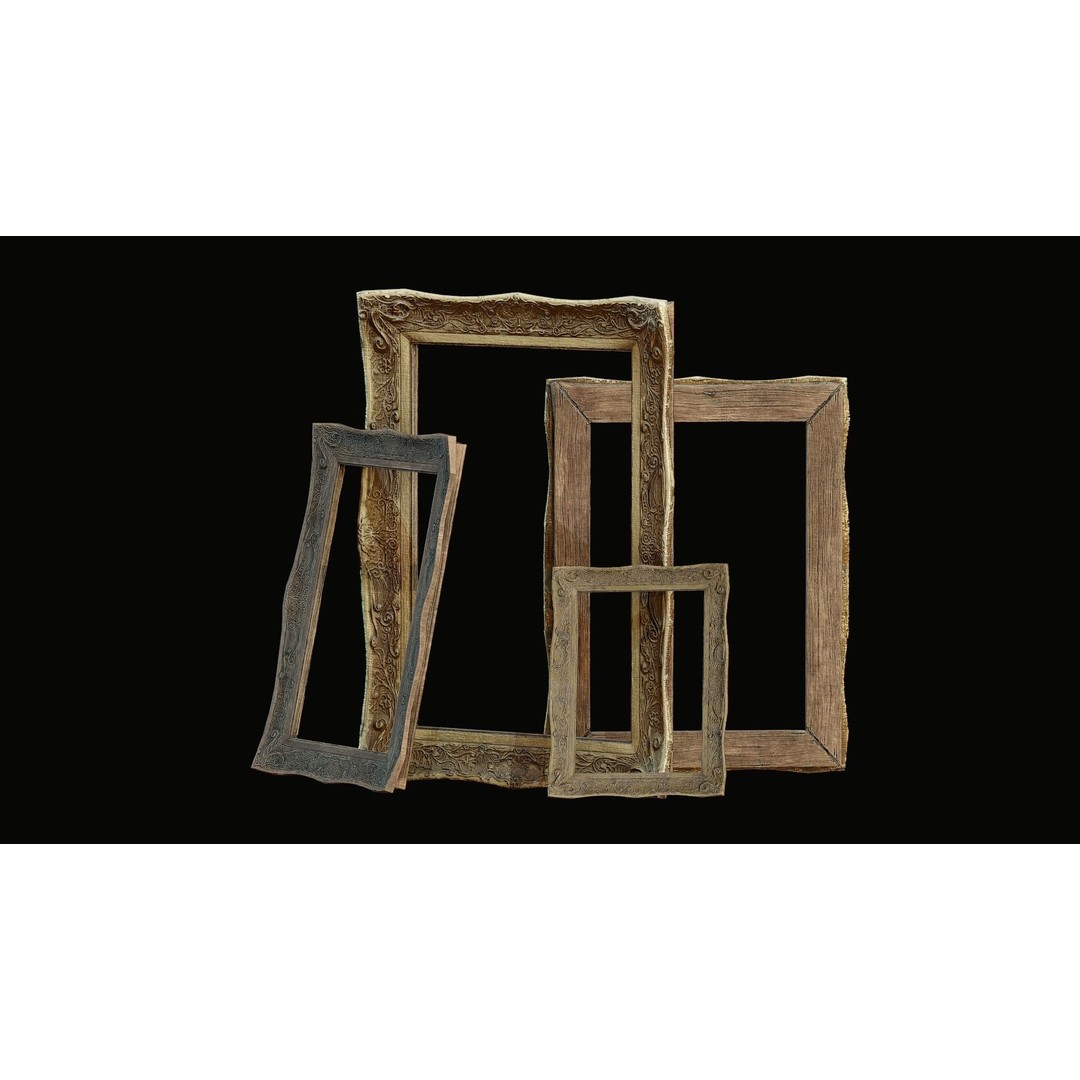 Old Picture Frame 3D Model – Vintage Wooden Low-Poly Asset, FBX